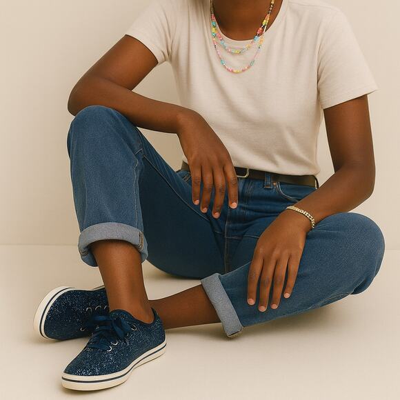 Keds X Kate Spade sz 6 Blue Glitter Women's Sneakers Casual Classic Preppy - Picture 10 of 16